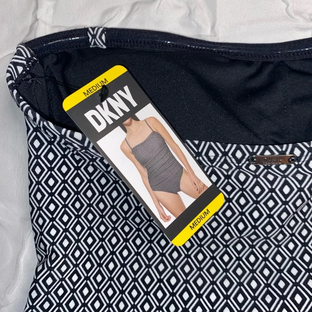 DKNY One-Piece Strapless Swimsuit Black and White Geometric Size Medium - Picture 3 of 4